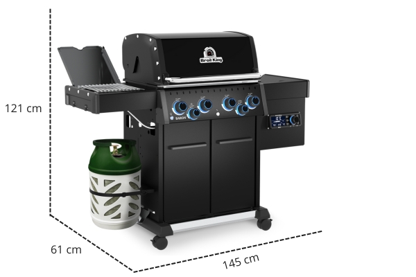 Wymiary grilla gazowego Broil King Baron 490 IRX Shadow